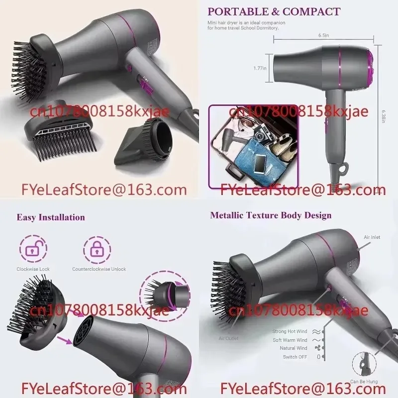 1800W Professional Hair Dryer Powerful Blow Dryer Constant Temperature with Nozzle