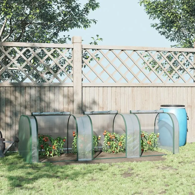 Serre en tôle avec 3 portes enroulables, structure en acier, transparente, 295x100x80 cm, pour jardin, terrasse, balcon, culture de plantes, pratique, gain de place