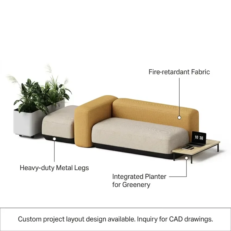 Modular Office Sofa Set with Planter Fabric Lounge Seating for Reception Waiting Area Commercial Space Solution