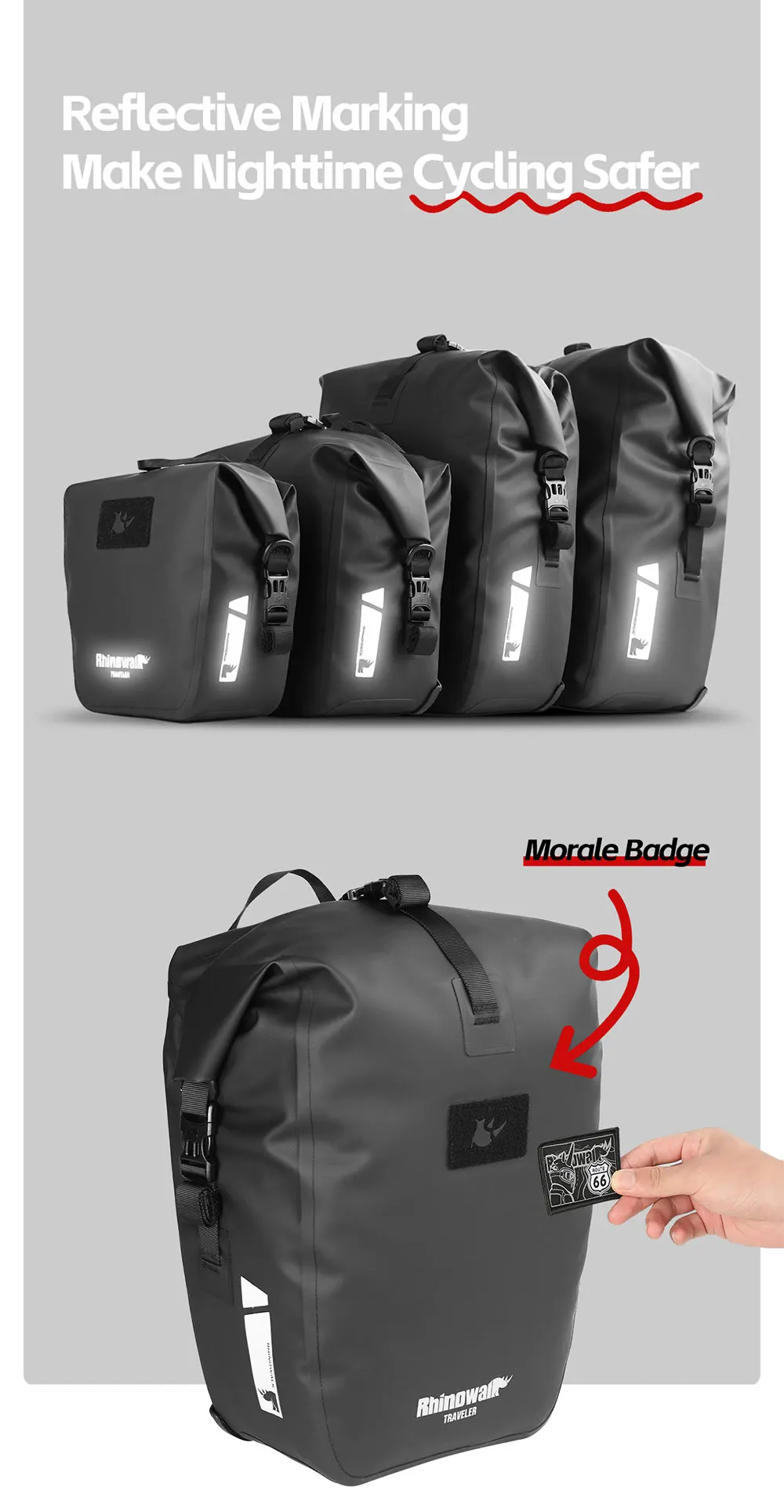 Rhinowalk Fahrradtasche, Schnellverschluss, wasserdicht, Fahrradträger, Seitentasche, Gepäcktasche für Rennrad, MTB, Touren und Klappfahrrad – Detail 14