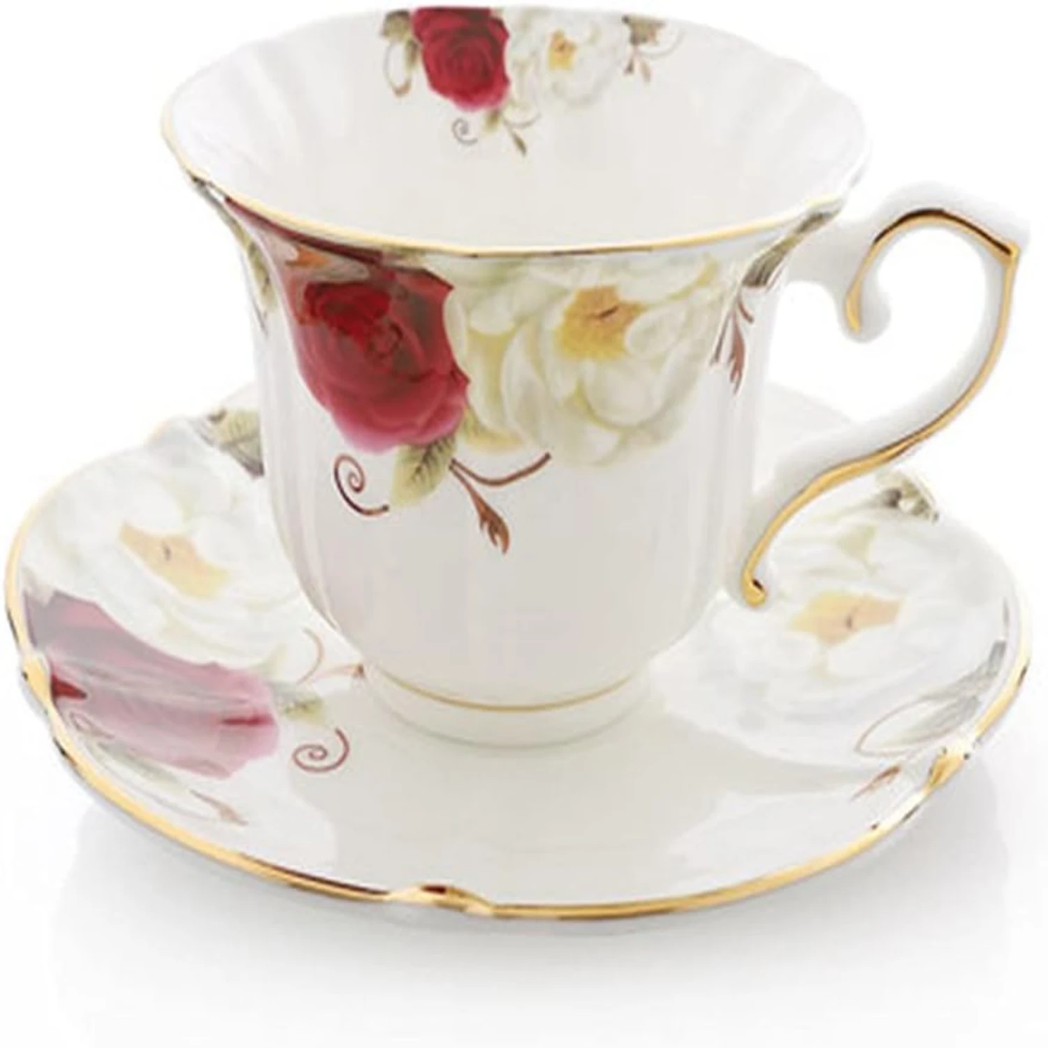 Elegant and Exquisite High-Quality Bone China Tea Cup and Saucer Set - Beautiful Colored Fine Porcelain Coffee Cups With Saucers