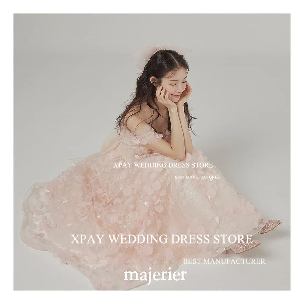 XPAY Elegant Korea A Line Wedding Dresses Off The Shoulder 3D Lace Bridal Dress Backless Wedding Photos Shoot Boho Bride Gown