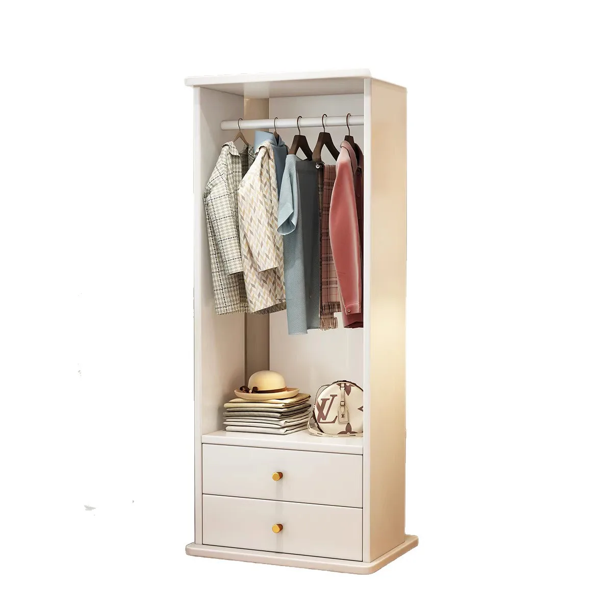 #Solid Wood Coat Rack & Storage Cabinet with Integrated Hanging Hanger and Bedside Small Wardrobe for Bedroom Clothes Storage