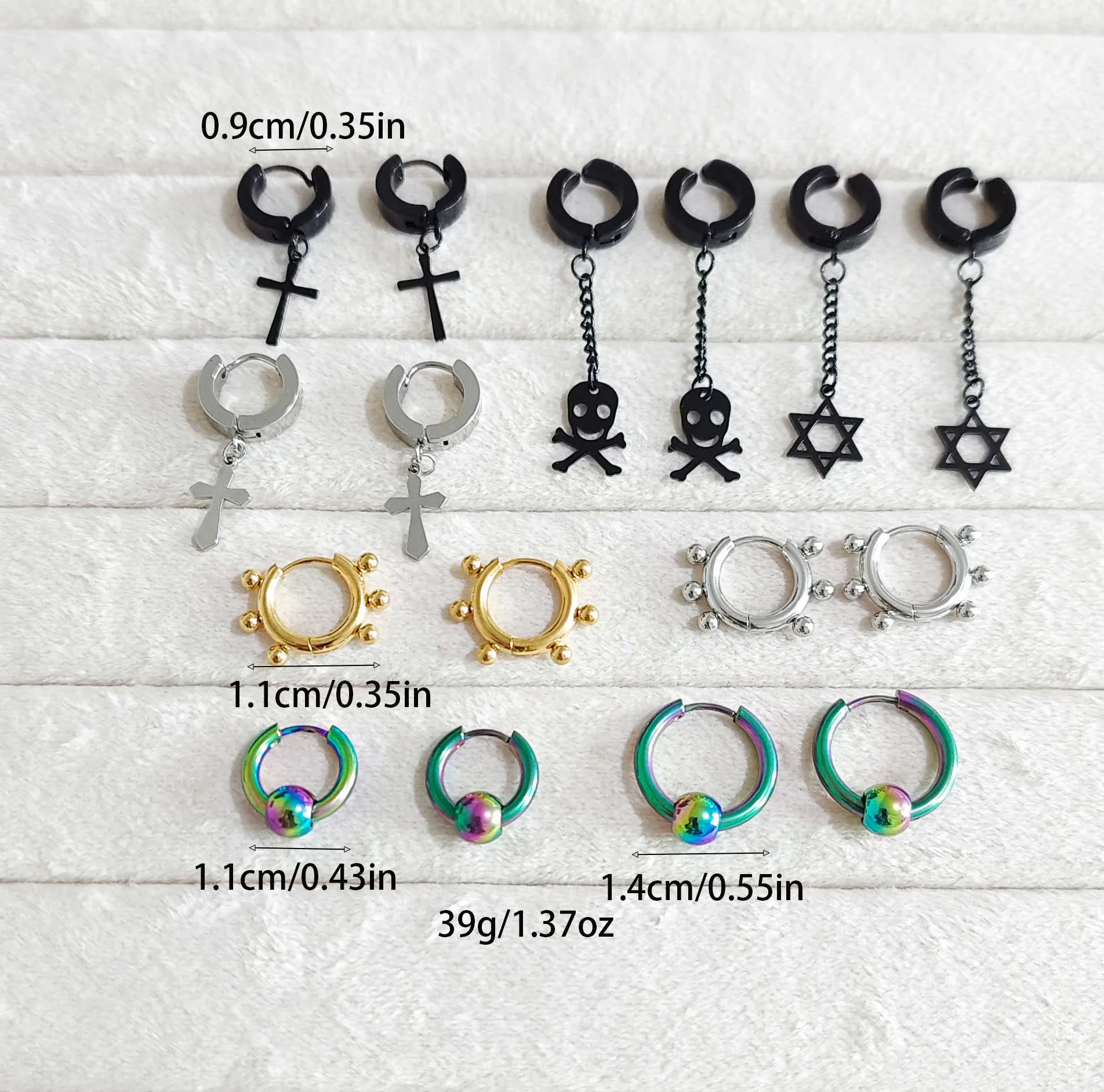 Kulong stainless steel punk ear clip hanging cross/six-pointed star/skull ear buckle simple men's fashion ear jewelry set