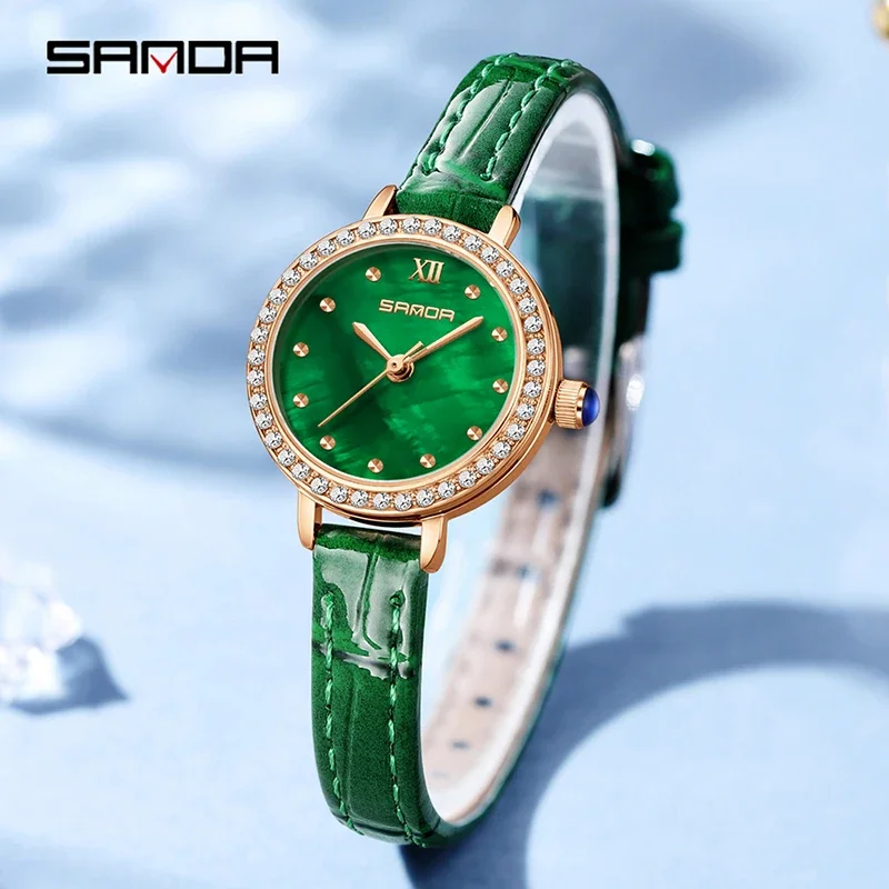 ساعة SANDA Fashion Design Alloy Compact للسيدات بمينا فريتيلاريا كوارتز هدية أصلية فاخرة أنيقة كوارتز مقاومة للماء