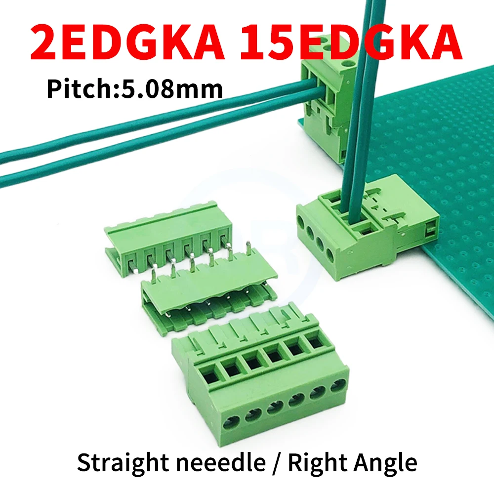 (10Sets) KF 2EDGKA + 2EDGV / 2EDGR 5.08mm Plug-in PCB 15EDGKA 5.08 Riser Side Exit Plug with Right Angle/Straight Pin Holder Set