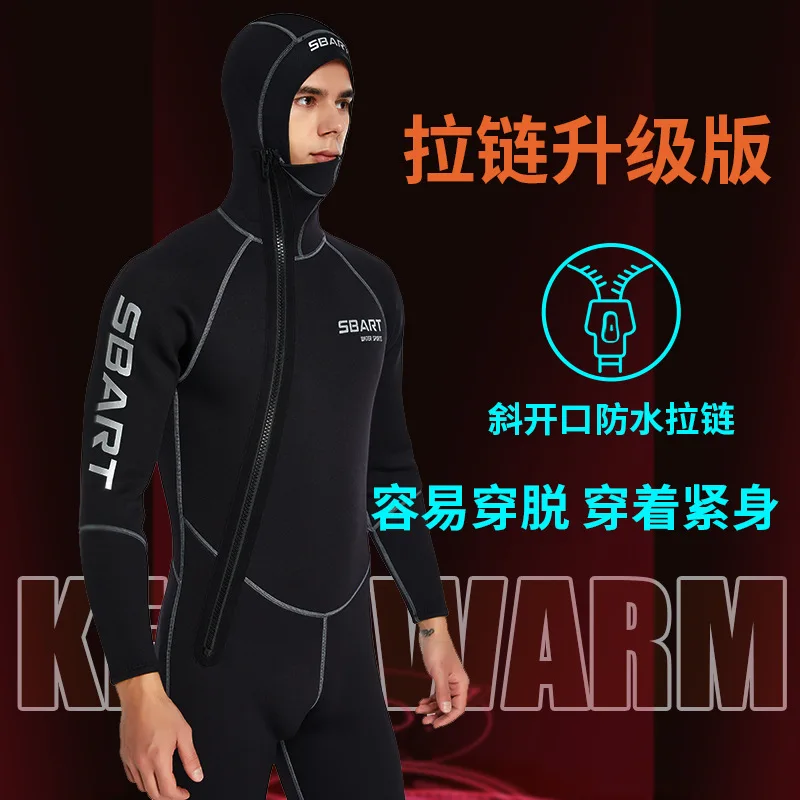 7MM Wetsuit Neoprene Thickened Keep Warm One-piece Surfing Suit Deep Diving Professional Spearfishing Suit Hooded Diving Suit