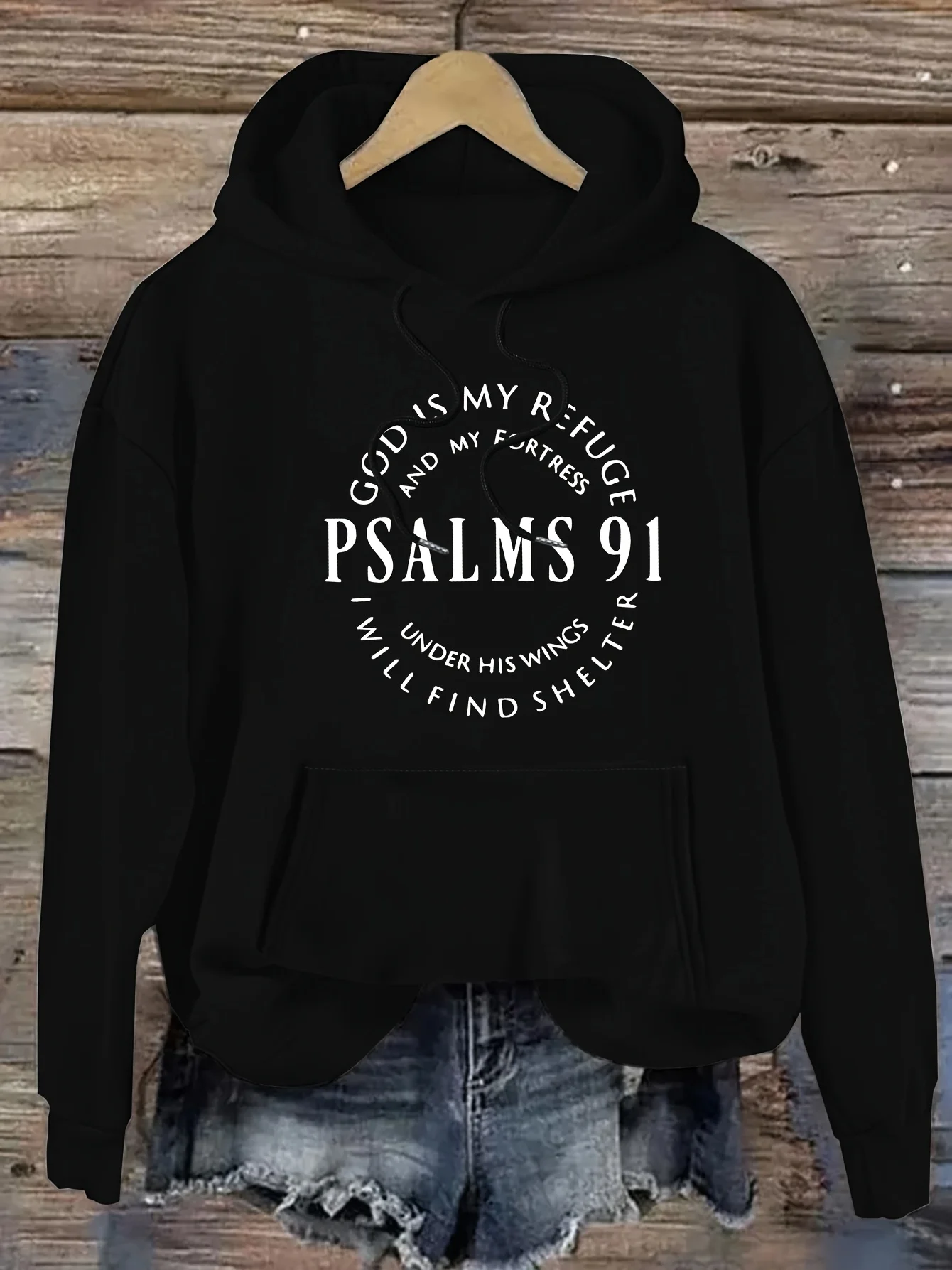 

Повседневная толстовка с капюшоном, модная и модная свободная толстовка с буквенным принтом - черная, геометрический узор, неэластичная ткань