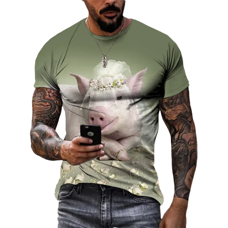 Summer New 3D Funny Pig graphic t shirts Fashion Men Hip-Hop Style streetwear Personality Printed Casual Round Neck Short Sleeve