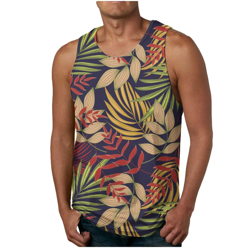 New Palm Tree Graphic Tank Top For Men 3D Print Sleeveless Beach Hemp Palm Pattern Tank Tops Vest Hawaii T-shirts Clothing