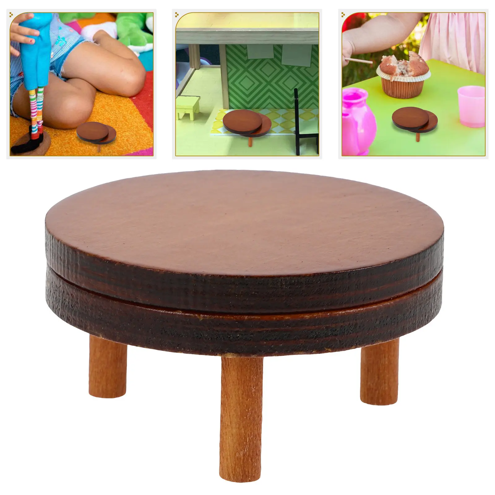 

1Set 1:12 Scale Miniature Round Table Dollhouse Living Room Furniture Decor Wooden Mini Accessory for Pretend Play Scene Setup