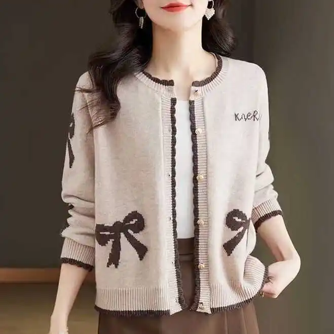 Round Neck Fashionable Knitted Jacket Women\'s Short Spring Clothing 2024 New Spring Outer Sweater Cardigan Top Shawl Women