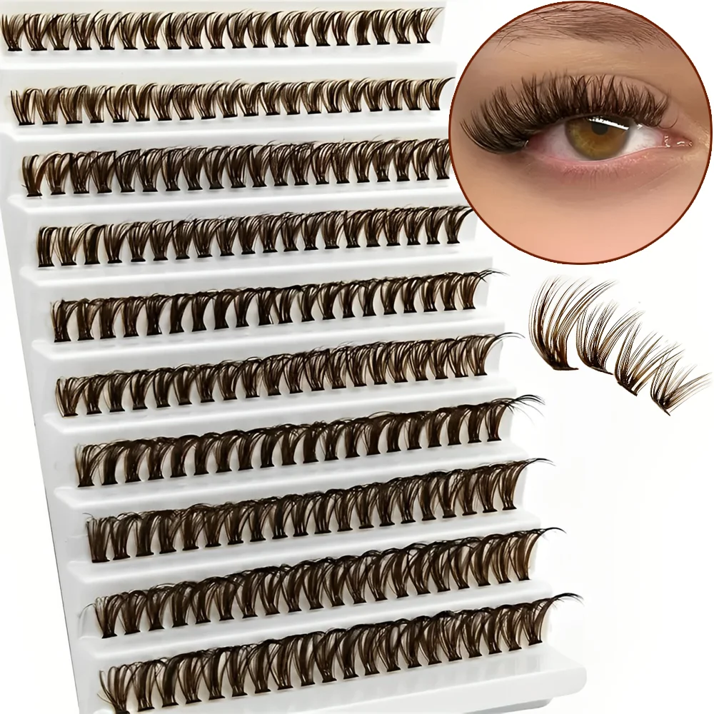 10 Paar segmentale künstliche Wimpern in Dunkelbraun – natürlich aussehend, dicht, leicht, geschwungen, im Einzelcluster-Design