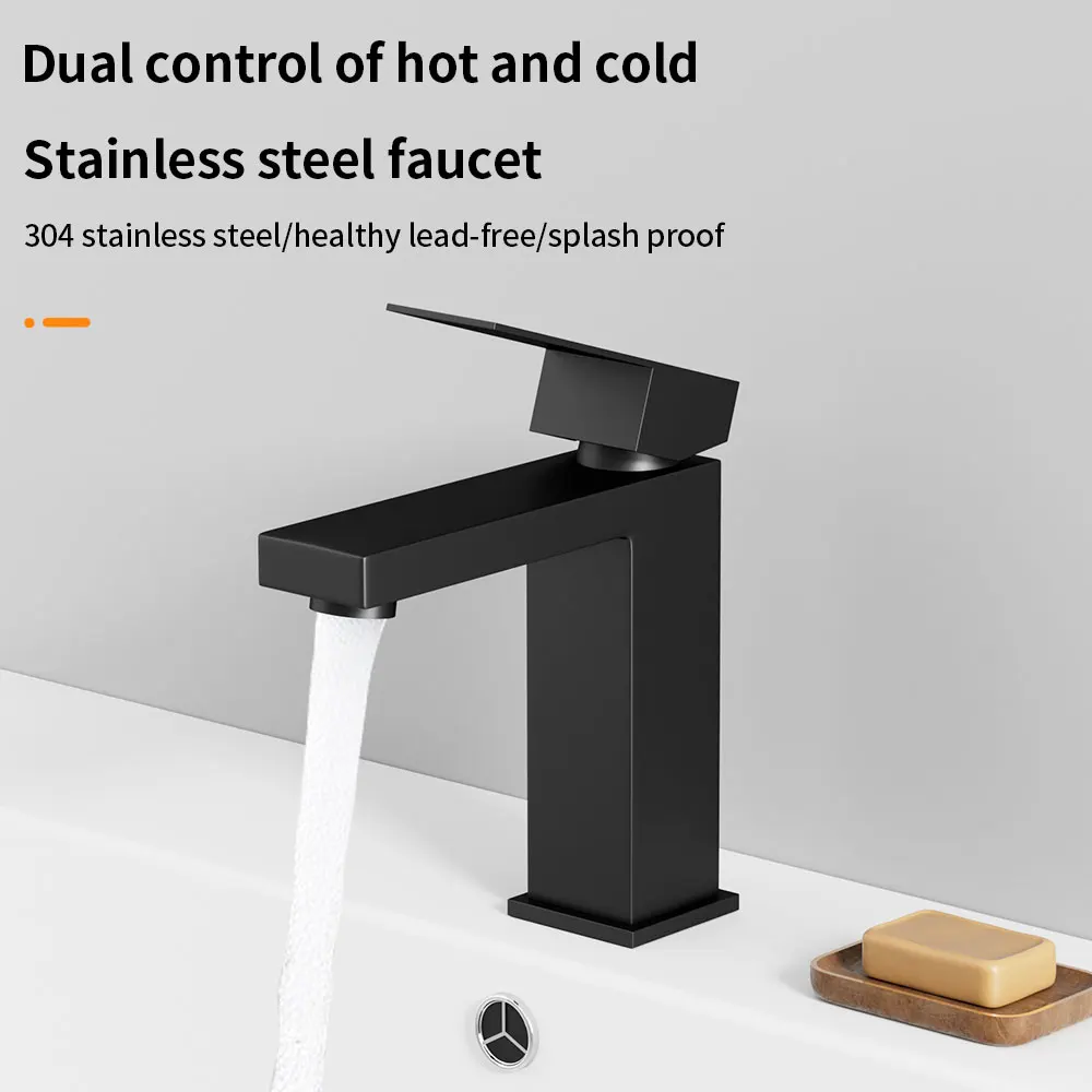 

304 stainless steel wash basin basin faucet bathroom bathroom cabinet square hot and cold basin faucet