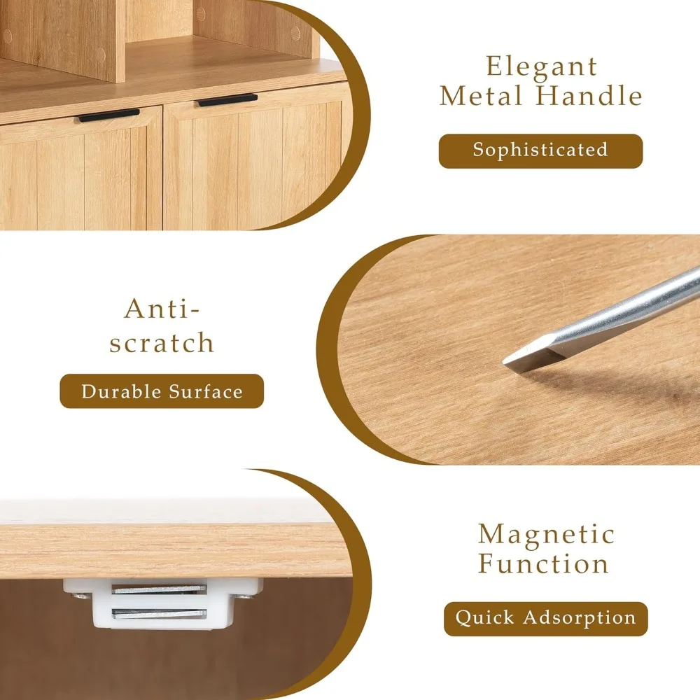 Большой книжный шкаф в стиле фермерского дома 71, с 4 регулируемыми полками и дверцами для гостиной