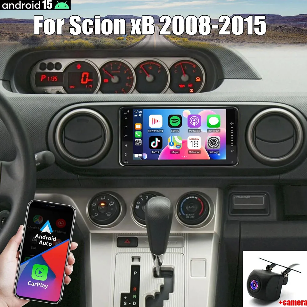 راديو سيارة ستيريو مناسب لسيارة Carplay Android Auto 9 بوصة أندرويد 15 Navi WiFi SWC شاشة مقسمة FM/RDS 2 + 64G لـ Scion XB 2008-2015