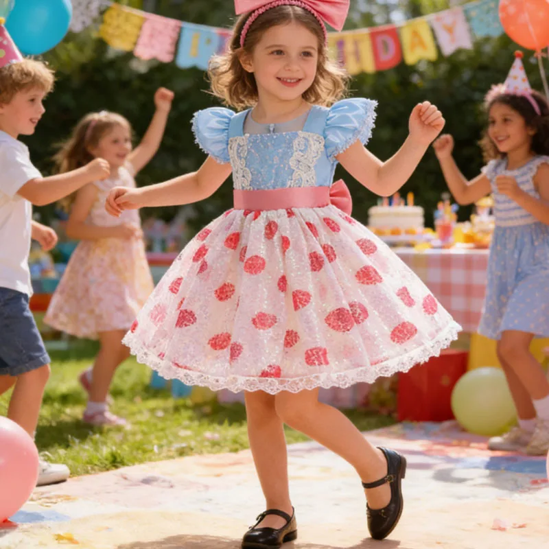 

Праздничное платье для девочки с пайетками и в горошек, элегантное платье принцессы для первого дня рождения, выпускного вечера, детские платья для праздника Ид