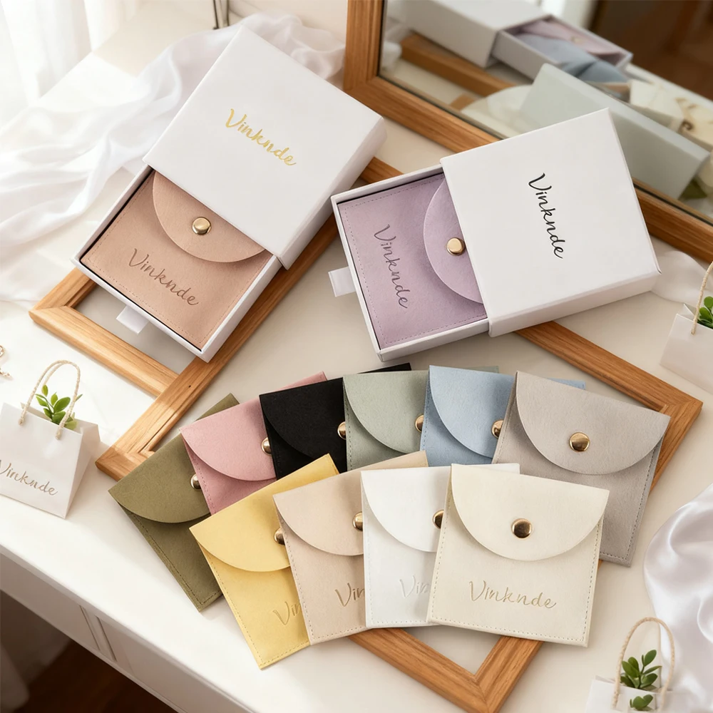 

Newest Luxurious White Drawer Jewelry Boxes Gift Snap Bag Velvet Custom Logo 8x8x2.5cm Box Pouch Bags Earrings Rings Packaging