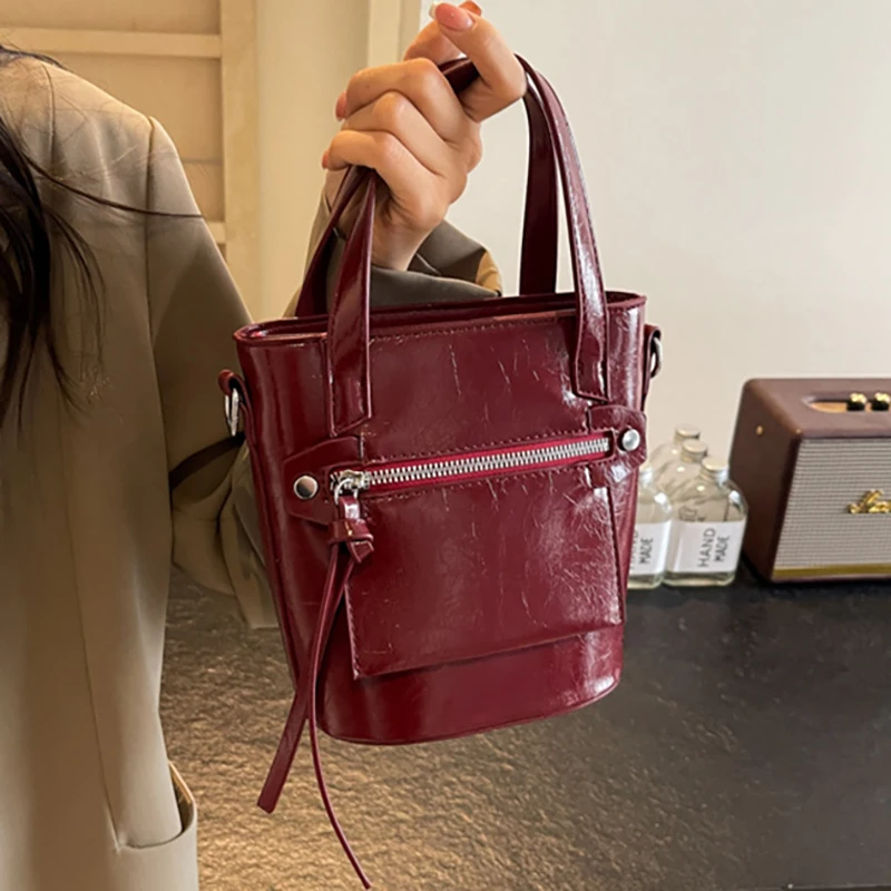 

Vintage Wine Red Handbags For Women 2024 New Trendy Commuting Versatile Crossbody Bag Texture Pu Leather Ladies Shoulder Bags