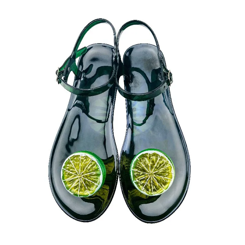 Women Fruit Sandals Transparent PVC Flat Flip-flop Sandal Ladies  2022 Summer Outdoor Fashion Non-slip Buckle Strap Beach Shoes