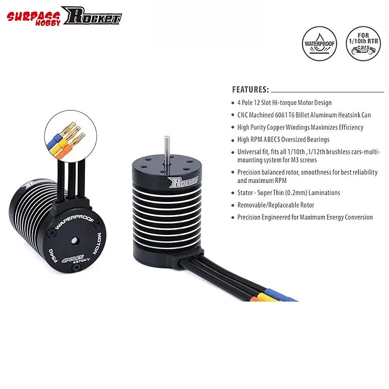 Surpass Hobby ROCKET F540 Brushless Motor 3100KV 3930KV 4370KV 5900KV for 1/10 1/12 RC 2s Car Crawler 3S Rscing Car WLtoys