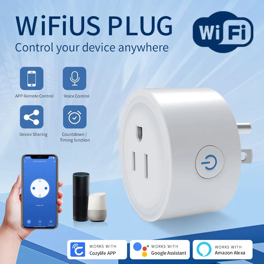 

Cozylife WiFi Smart Socket 10A100-240V US Standard Wireless Outlet APP Control Voice Control Timer Works With Alexa Google Home