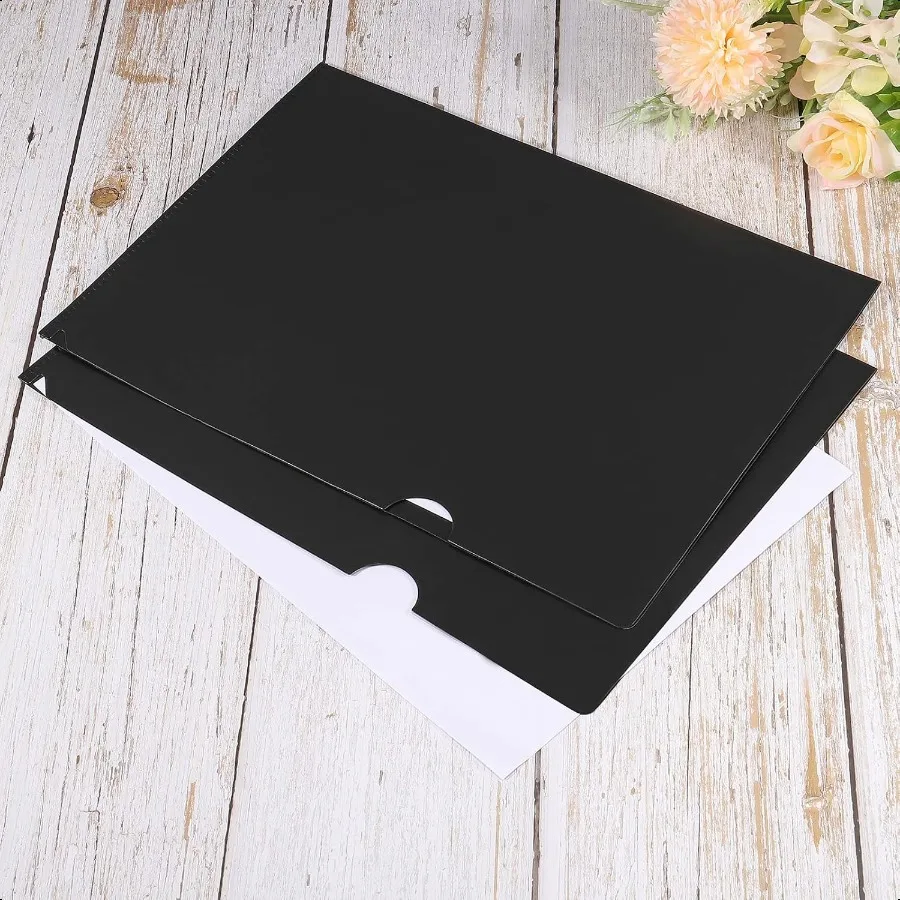 مجموعة من 12 مجلدات من النوع L مكونة من 12 قطعة من البلاستيك الشفاف لجيب المشروع والمستندات للمكتب باللون الأسود