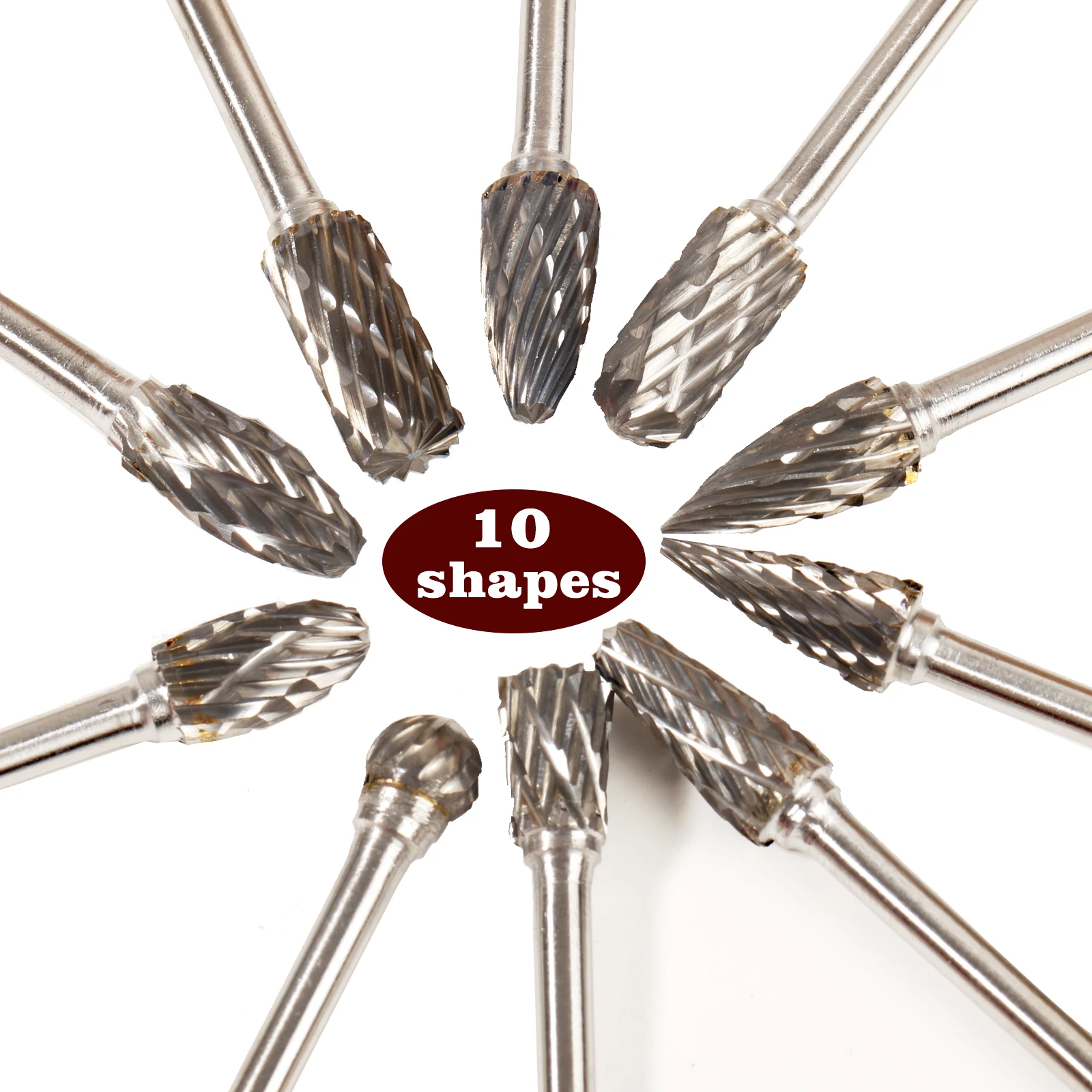 10pcs Double Cut Carbide Rotary Burr Set Die Grinder Tungsten Bits For Wood Working Carving Polishing Drilling