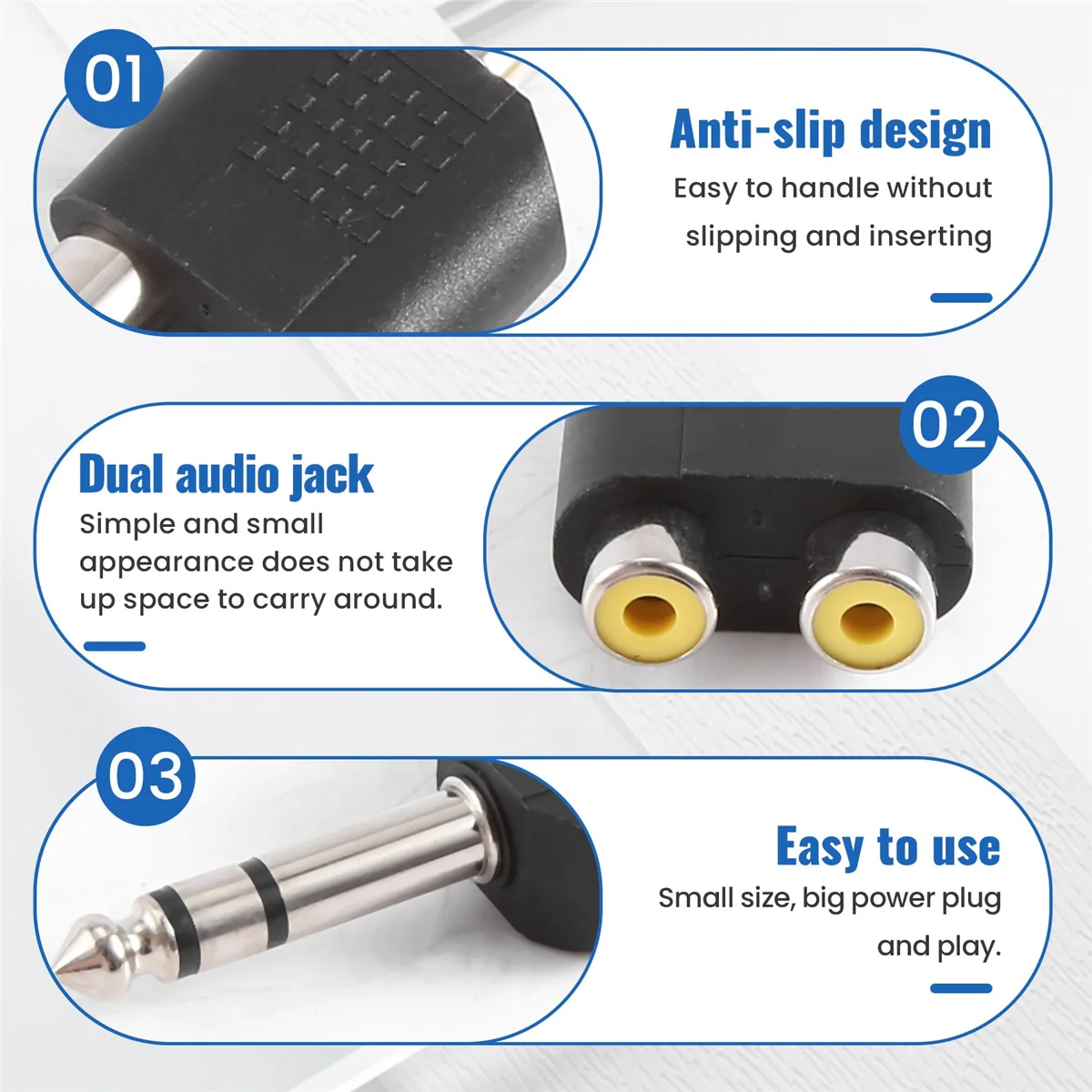 A88X 6.35 มม.1/4 นิ้วสเตอริโอชาย 2 Dual RCA หญิง Y Splitter Audio Adapter Converter