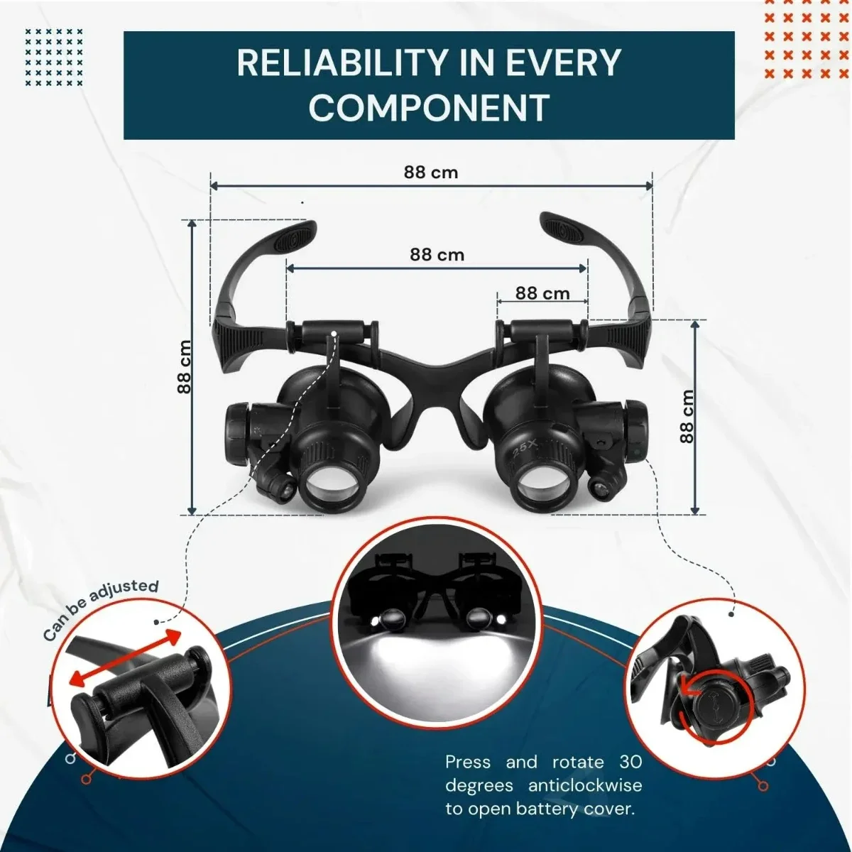 

Dental Head Mounted Magnifying Glass Comes with 4 Sets of Lighting Tools The Lenses Can Be Replaced with 10X 15X 20X 25X Lenses