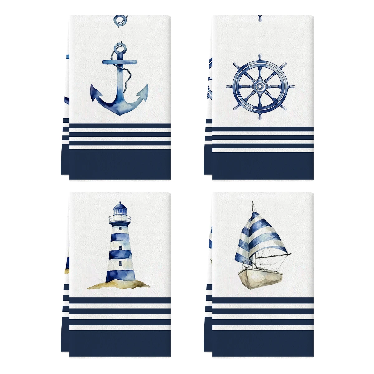 2/4pcs classic nautical style kitchen towels, soft and absorbent kitchen tea towel set, used for kitchen and dining decoration s