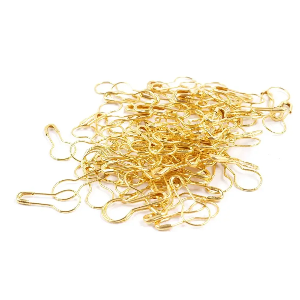 100Pcs Gold Tone Coilless Safety Pins Knitting Stitch Marker Pear Shape Bulb Gourd Calabash Shape Hangtag Pins Home Safety Pins