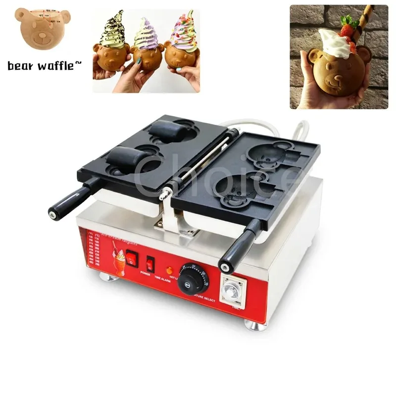 

Bear Head Waffle Cake Maker Taiyaki Ice Cream Waffle Machine Fry Pan Snack Machine Lolly Waffles Bakery Equipment