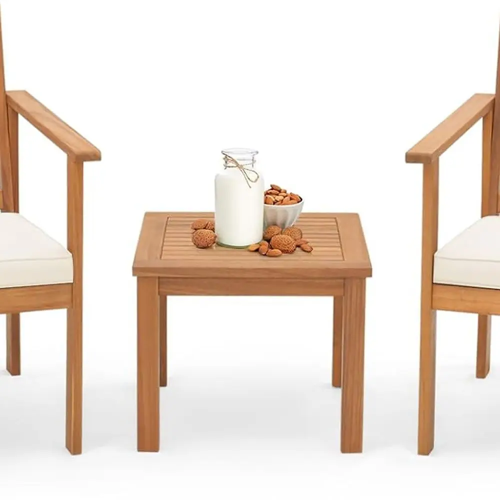 

3 Pieces Patio Wood Furniture Set, Acacia Wood Chairs and Coffee Table Set with Soft Cushions, Slatted Design, Outdoor Furniture