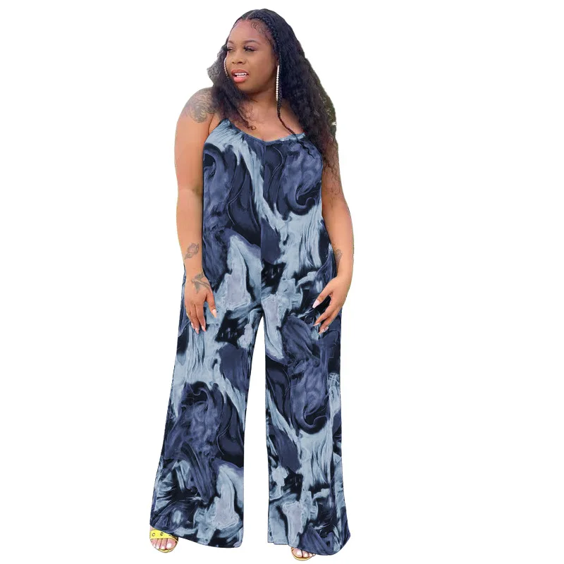 Summer Plus Size Jumpsuit Women 2022 Fashion Printed Loose Romper Sexy Halter Long Pants Playsuits Wholesale Dropshipping