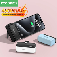 Rocoren Mini 4500mAh Power Bank With USB Type C Plug Powerbank Stand For iPhone 15 Pro Max Xiaomi Mi Portable External Battery