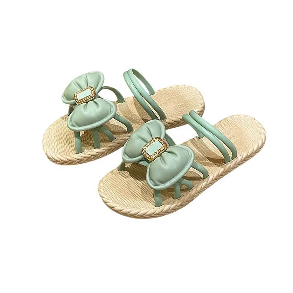 

Мягкие тапочки из ПВХ на плоской подошве с бантом, женские тапочки в богемном стиле с бантом, Нескользящая пляжная обувь, шлепанцы, сандалии для женщин