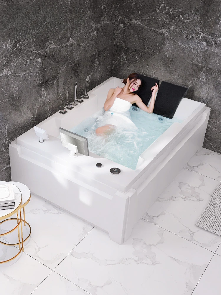 Twin massage bathtub with constant temperature heating for couples, large bathtub embedded with surfing intelligence