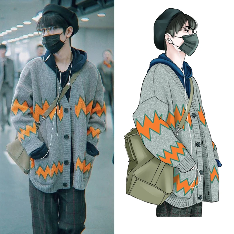 

Loose Long Knitted Sweater ex Lazy Sle V-Ne Button-Up Coat for Men And Women Couple Outerwear Warmth Heat Conservation