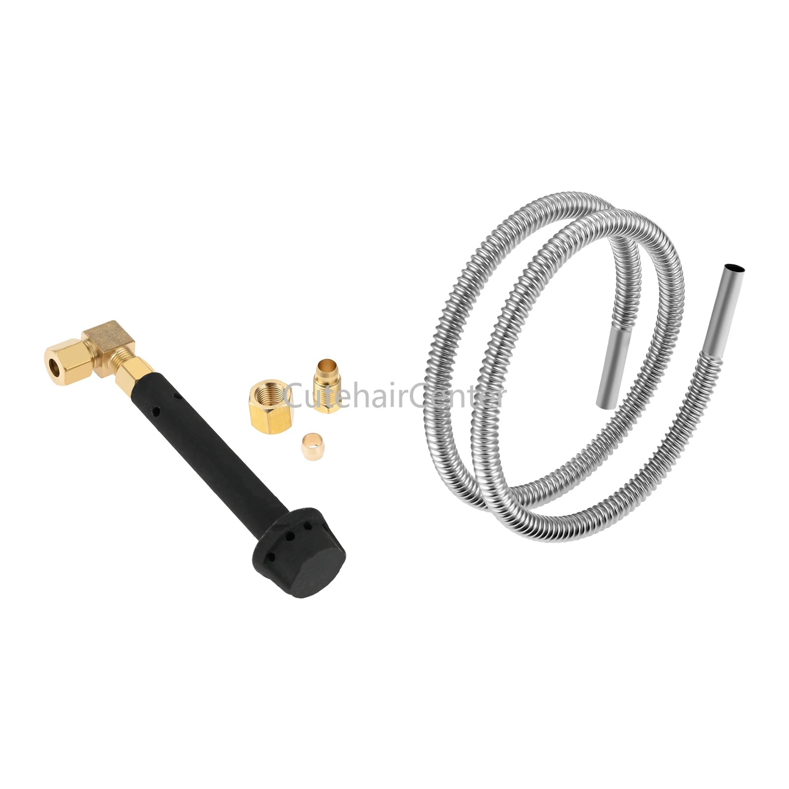 

Chinese Wok Jet Burner Casting Iron Pilot Burner Flame Mini Safety Kit with Flexible Gas Line 36Inch M10X1 1/4" Hose Fittings