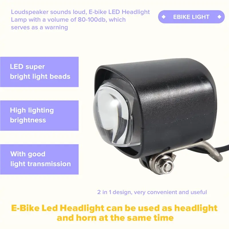 ABLB-E-Bike Led Headlight Bicycle Light With Loud Horn Waterproof Bike Headlights For Night Riding