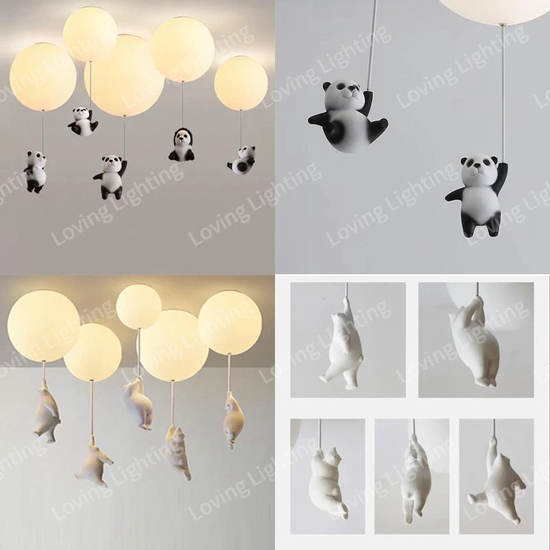 balao panda modelo lampadas de teto casa mesa de jantar lustre urso dos desenhos animados kids bedroom sala corredor luzes led luminarias 01