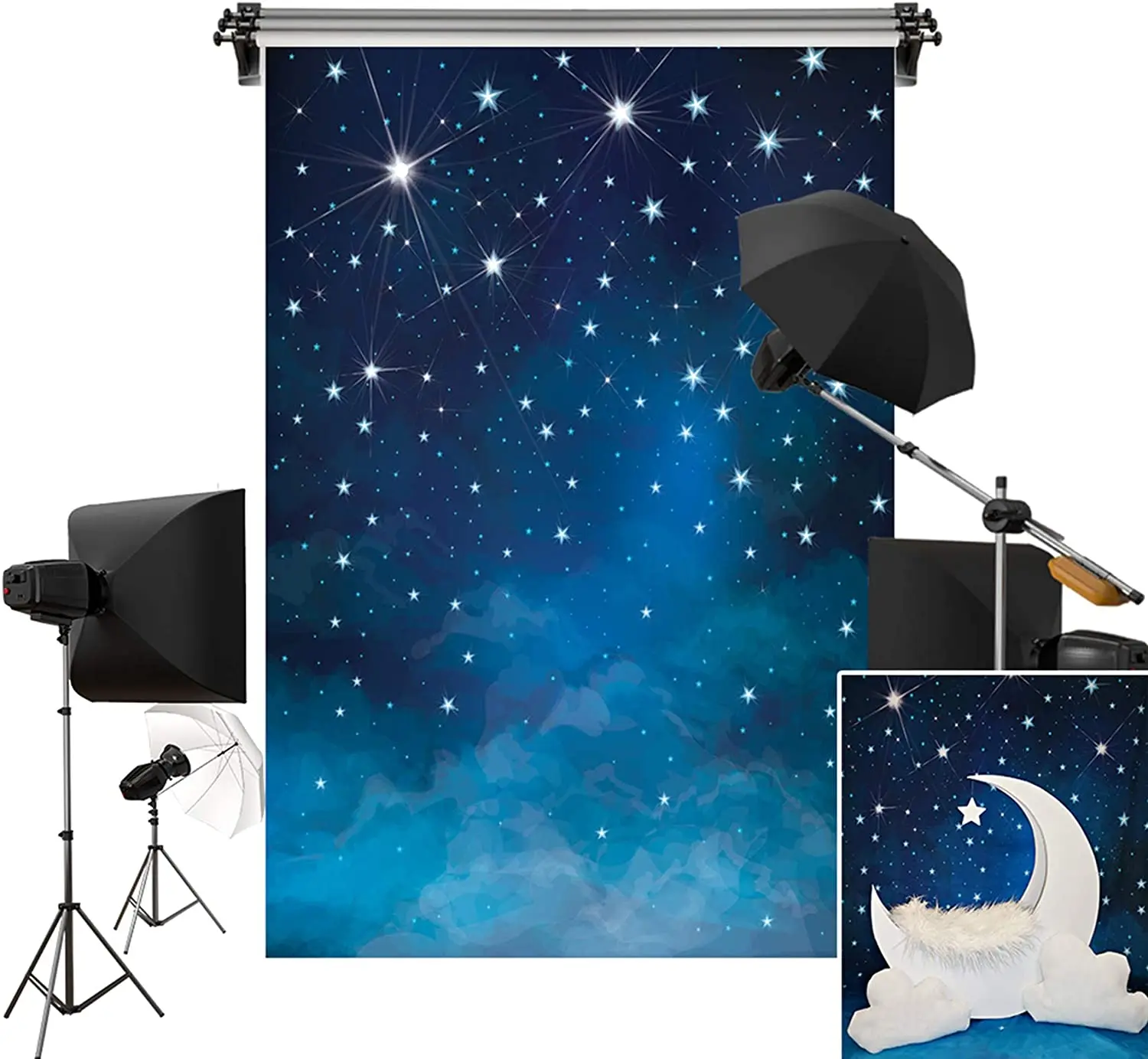 Evening Blue Sky Photography Backdrop Star Banner Starry Night Poster Sky Background Photo Studio Props