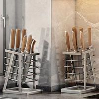 Stable Stainless Steel Knife Stand Metal 7 Slot Chef Kitchen Knife Rack Tabletop Restaurant Home Knife Holder Storage Organizer