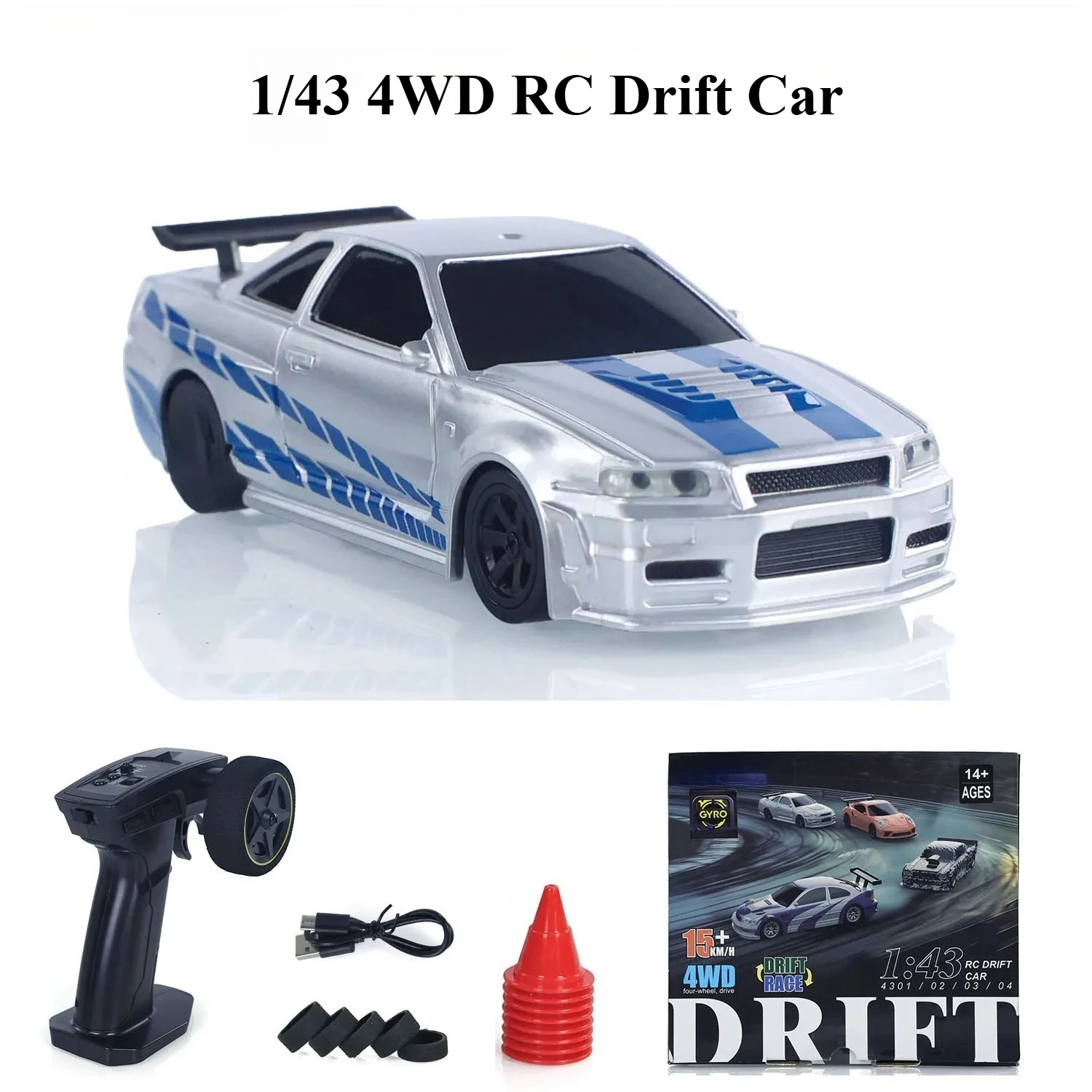 

1/43 RC Drift Racing Car High-Speed ​​4WD 2.4GHz Cool Lighting Long Battery Life High-Simulation RTR Remote Control Mini Toy Car