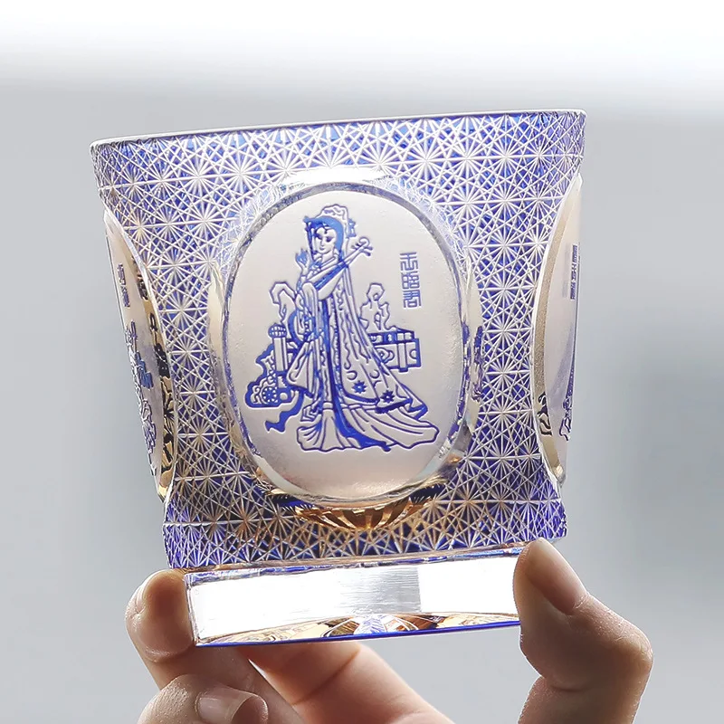 

Hand-carved crystal glass whisky glass, four beauties of traditional craftsmanship of Guochao