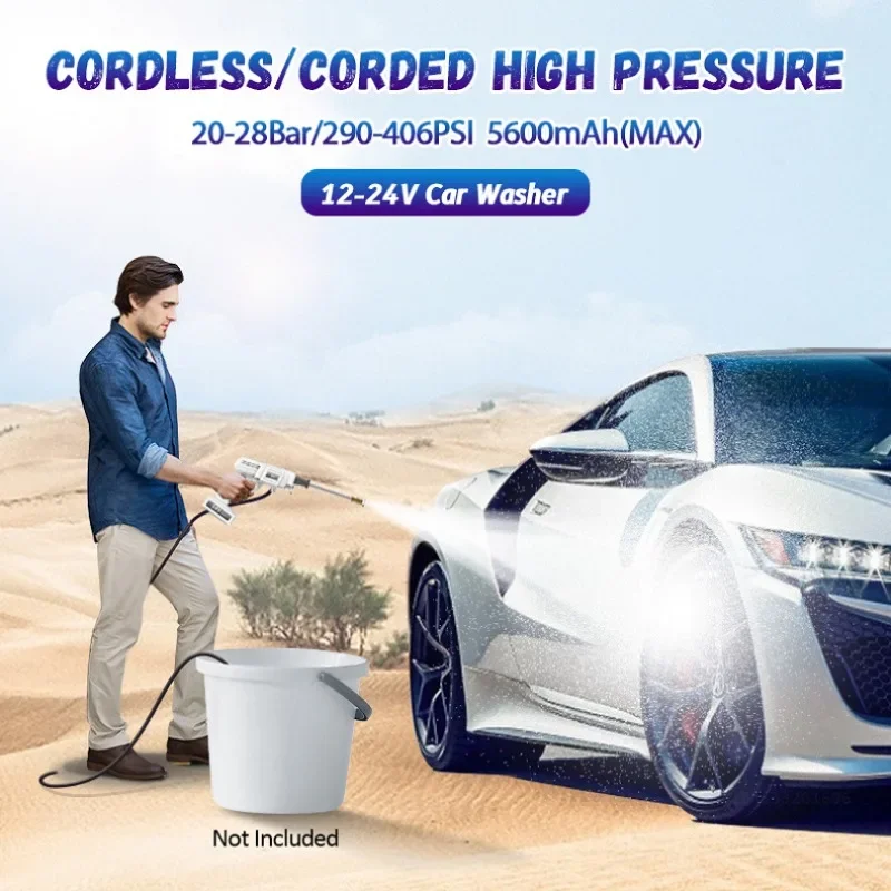 

12/24V 120-200W Cordless High Pressure Car Washer Gun Handheld Auto Spray Powerful Car Washer Garden Water Jet 5600mAh Battery