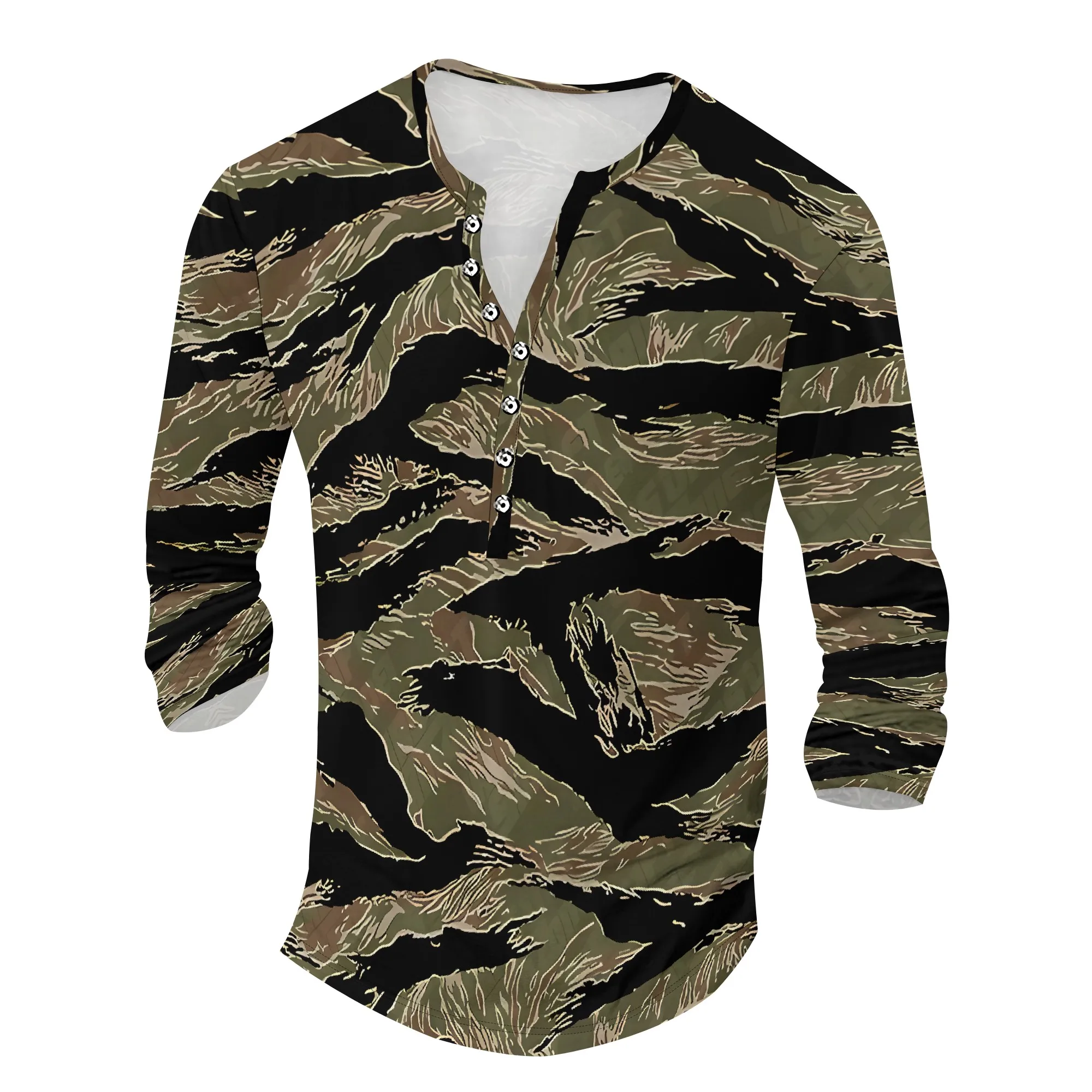 

YEAE Tiger Stripe Print Shirt for Men Autumn Casual Long Sleeve Top