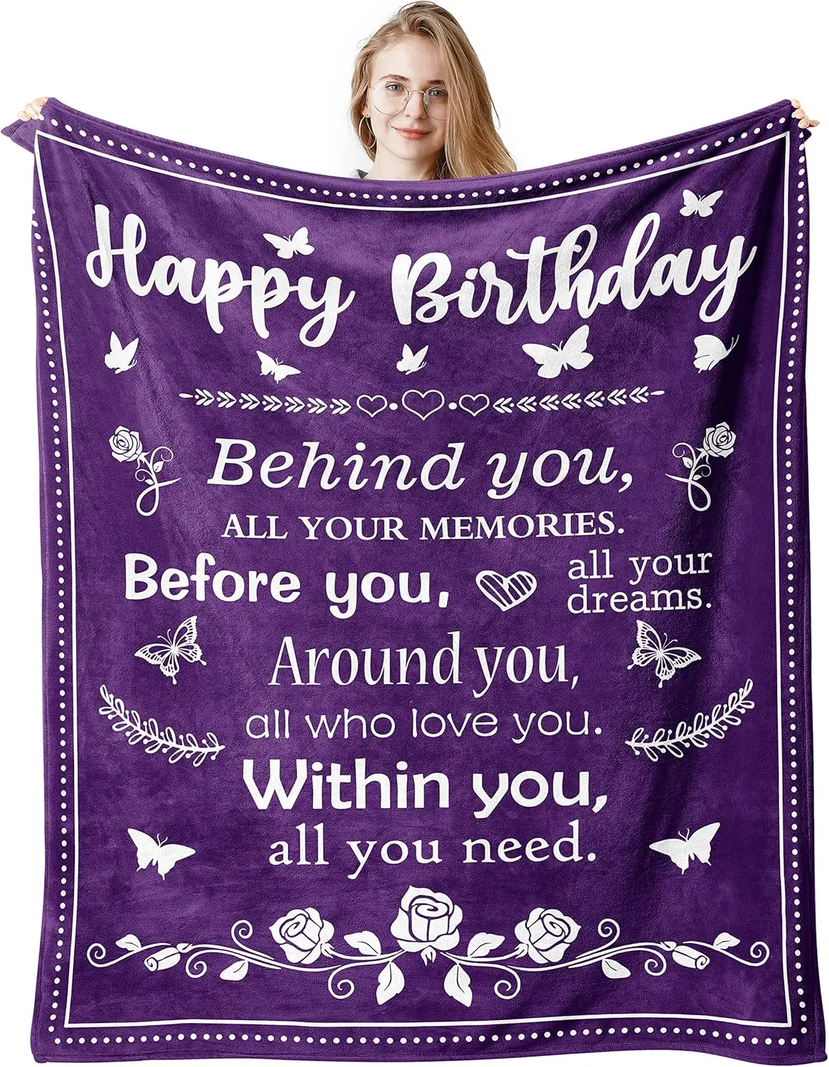 

Birthday Gifts for Women/Men/Her/Him Friendship Blanket Purple 60"x50", Happy Birthday Decorations Women/Men Throw Blanket, Bday