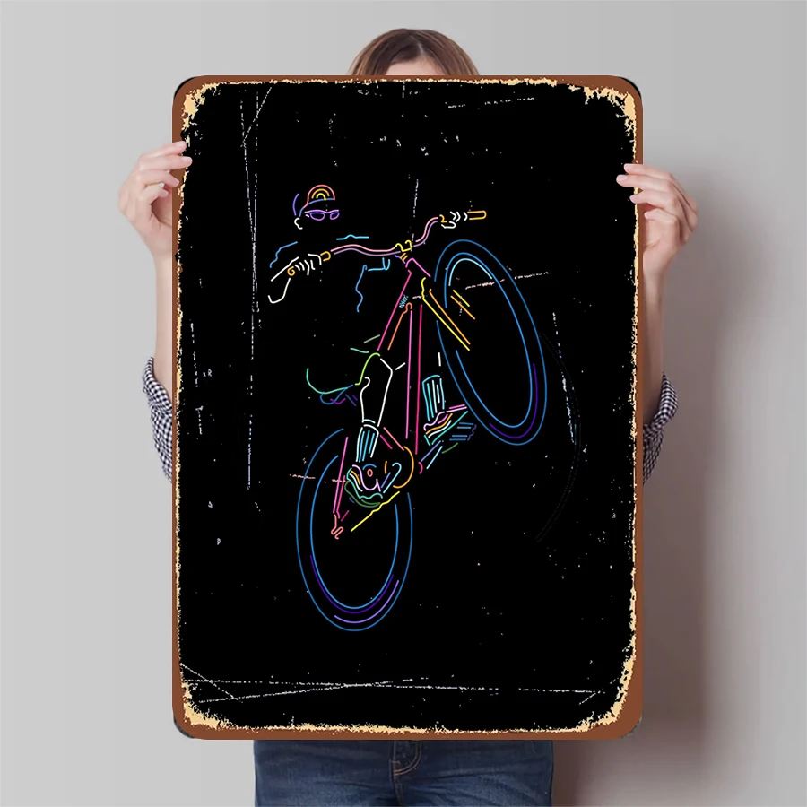 Póster de Metal con ilustración de neón para bicicleta BMX, decoración creativa de pared para el hogar, ilustración de neón para bicicleta BMX